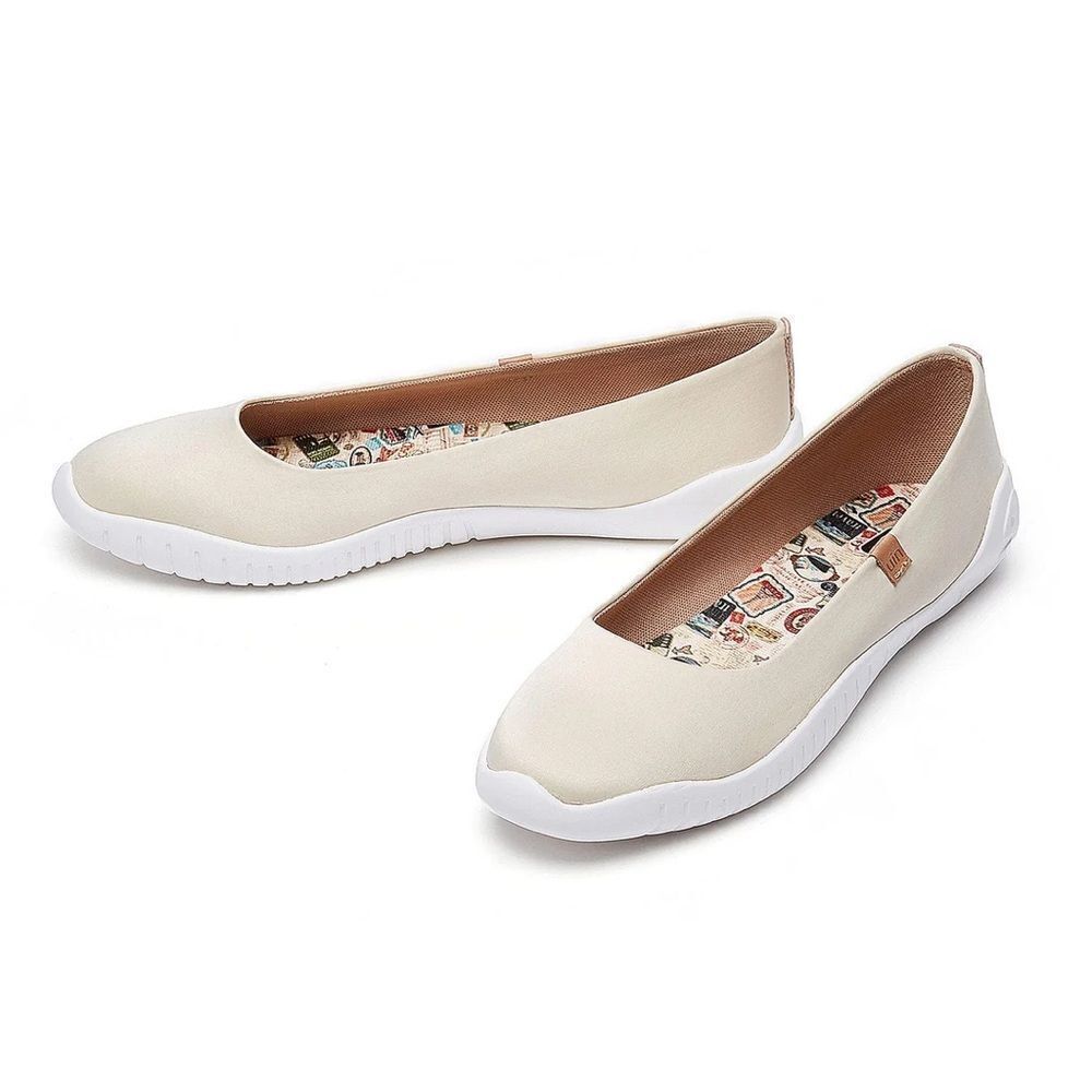 UIN Women's Ballet Flats Slip On Casual Loafers (Oat Milk Silk Menorca III ) 133 - Picture 5 of 7